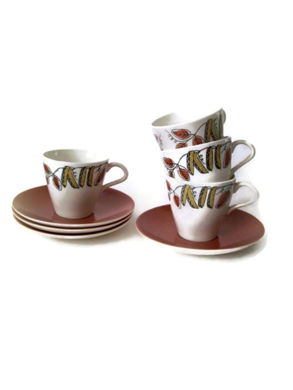 Vintage 60s Poole Pottery, Cups Saucers, Lucullus Design 4, English Pottery